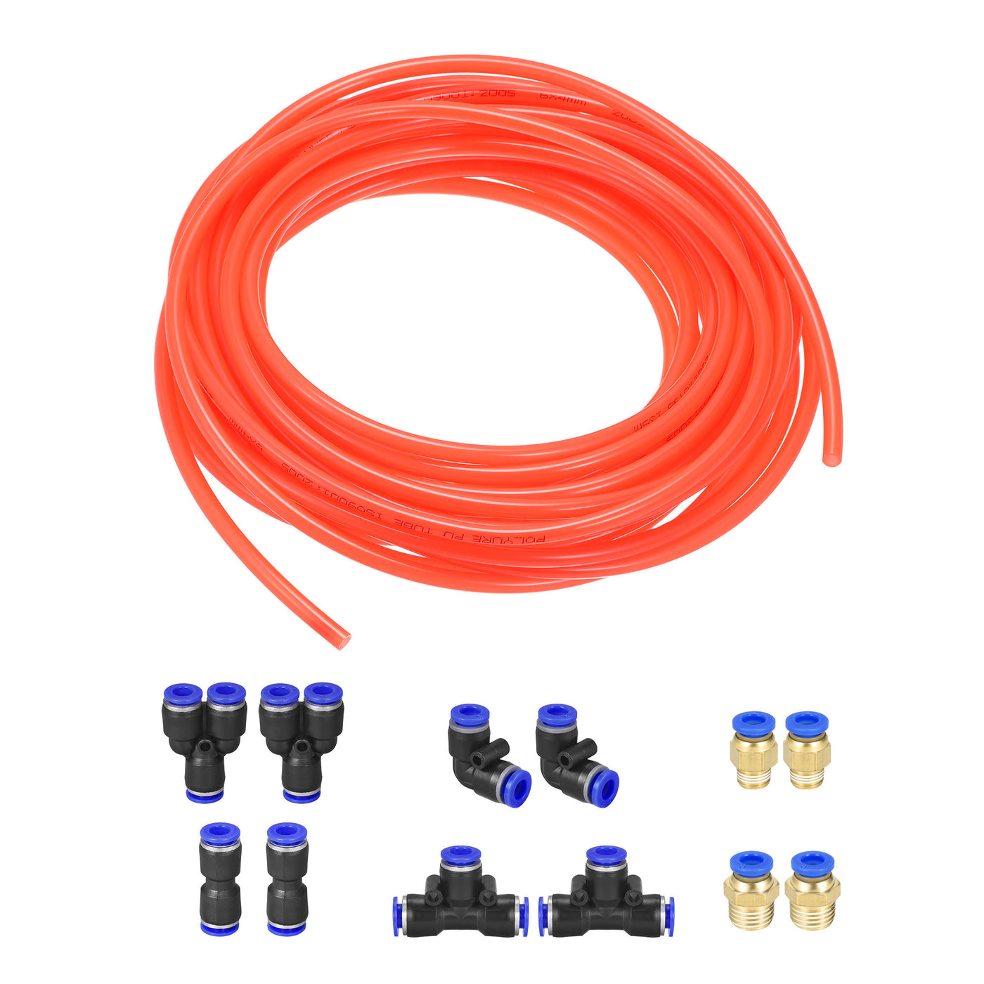 uxcell Uxcell Pneumatic Air Hose Tubing PU Air Compressor Tube 4mm/0.16''ID x 6mm/0.23''OD x 10m/32.8Ft Polyurethane Pipe Bright Orange with Connect Fitting Kit