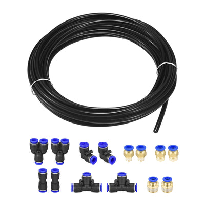 Harfington Uxcell Pneumatic Air Hose Tubing PU Air Compressor Tube Pipe with 7 Type Connect Fittings