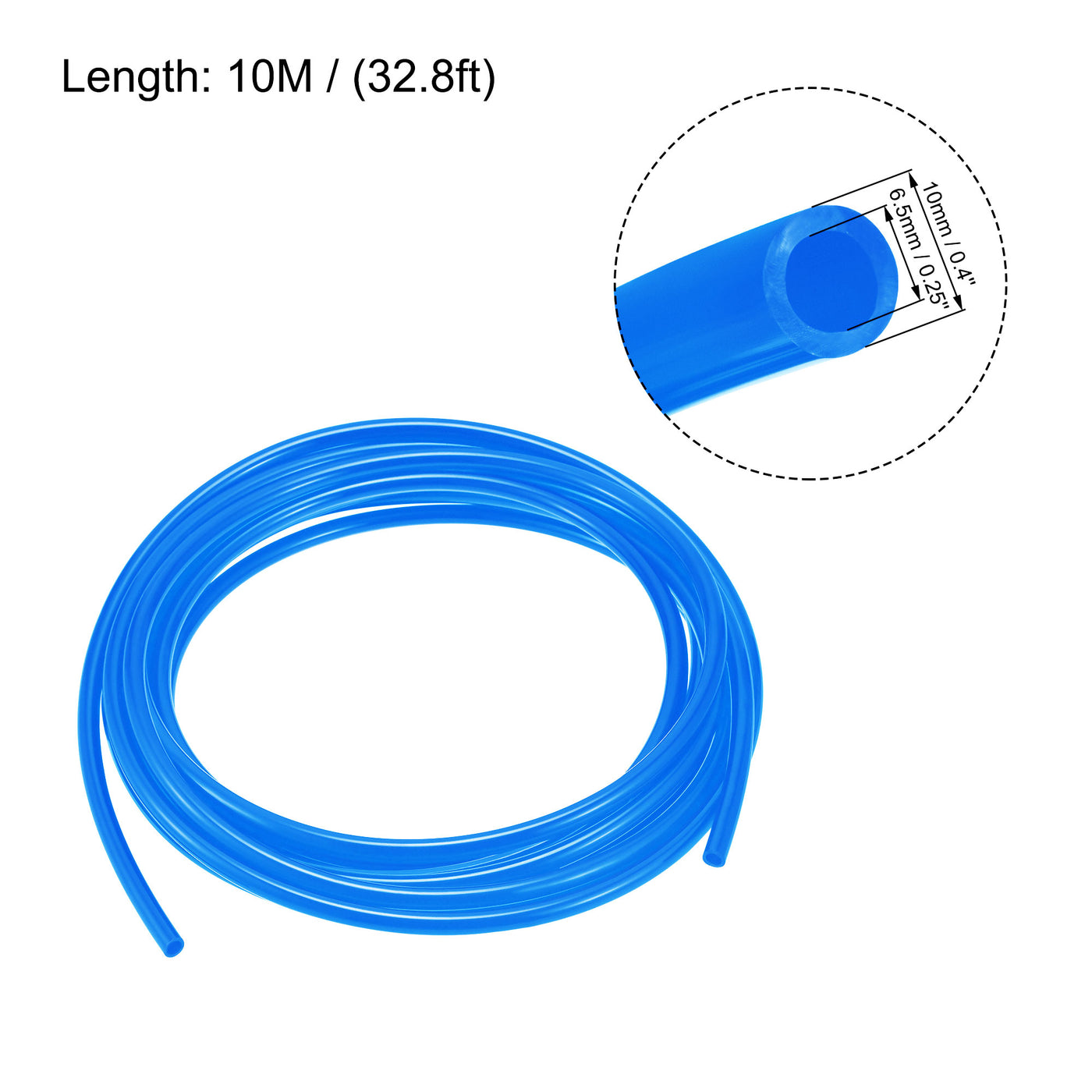 uxcell Uxcell Pneumatic Air Hose Tubing PU Air Compressor Tube 6.5mm/0.25''ID x 10mm/0.4''OD x 10m/32.8Ft Polyurethane Pipe Blue with 7 Type Connect Fittings