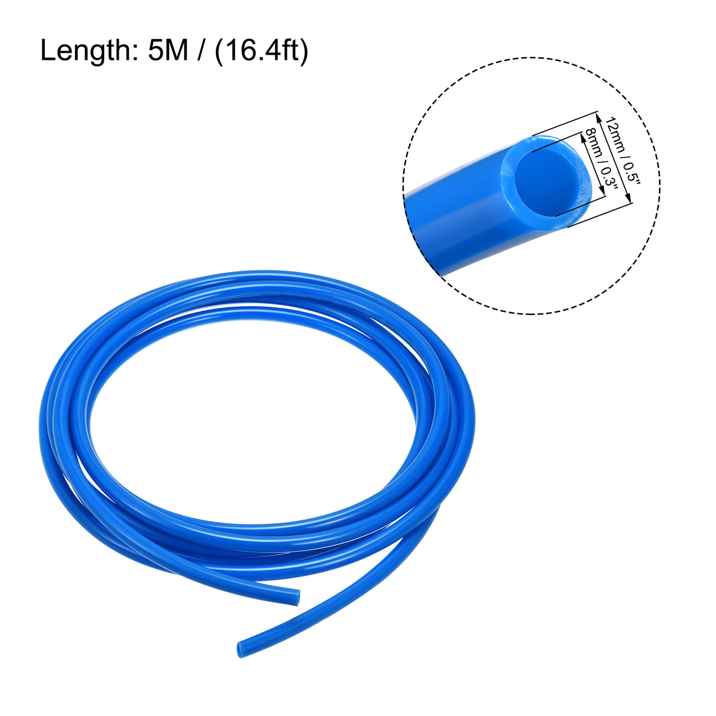 uxcell Uxcell Pneumatic Air Hose Tubing PU Air Compressor Tube 8mm/0.3''ID x 12mm/0.5''OD x 5m/16.4Ft Polyurethane Pipe Blue with 7 Type Connect Fittings