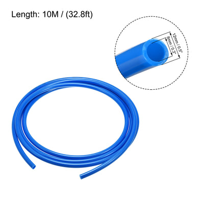 Harfington Uxcell Pneumatic Air Hose Tubing PU Air Compressor Tube 8mm/0.3''ID x 12mm/0.5''OD x 10m/32.8Ft Polyurethane Pipe Blue with 7 Type Connect Fittings