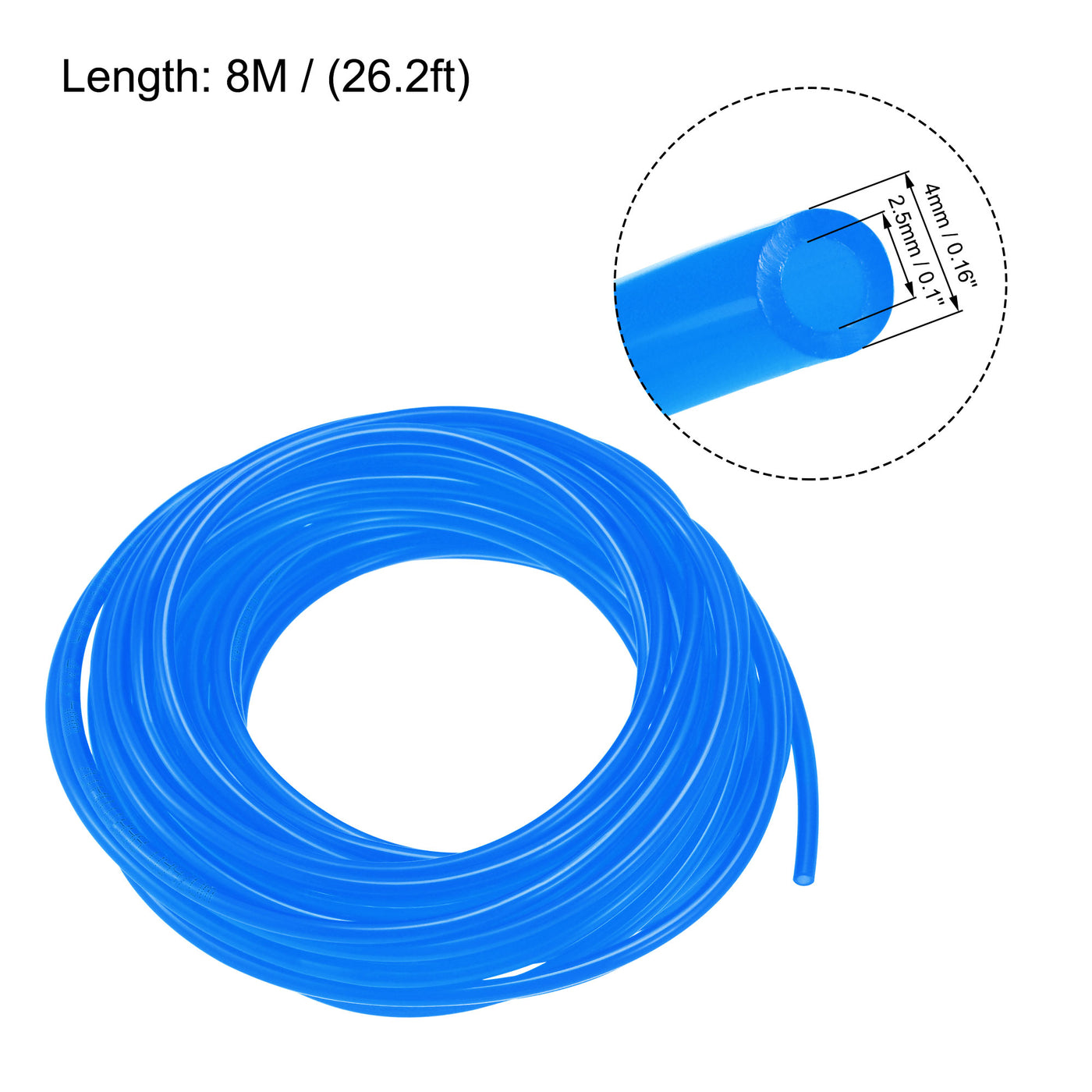 uxcell Uxcell Pneumatic Air Hose Tubing Air Compressor Tube 2.5mm/0.1''ID x 4mm/0.16''OD x 8m/26.2Ft Polyurethane Pipe Blue
