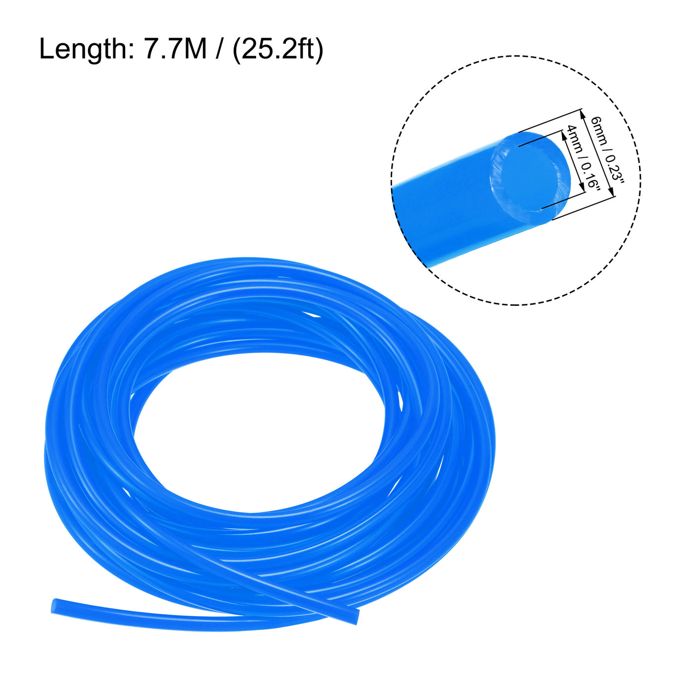 uxcell Uxcell Pneumatic Air Hose Tubing Air Compressor Tube 4mm/0.16''ID x 6mm/0.23''OD x 7.7m/25.2Ft Polyurethane Pipe Blue