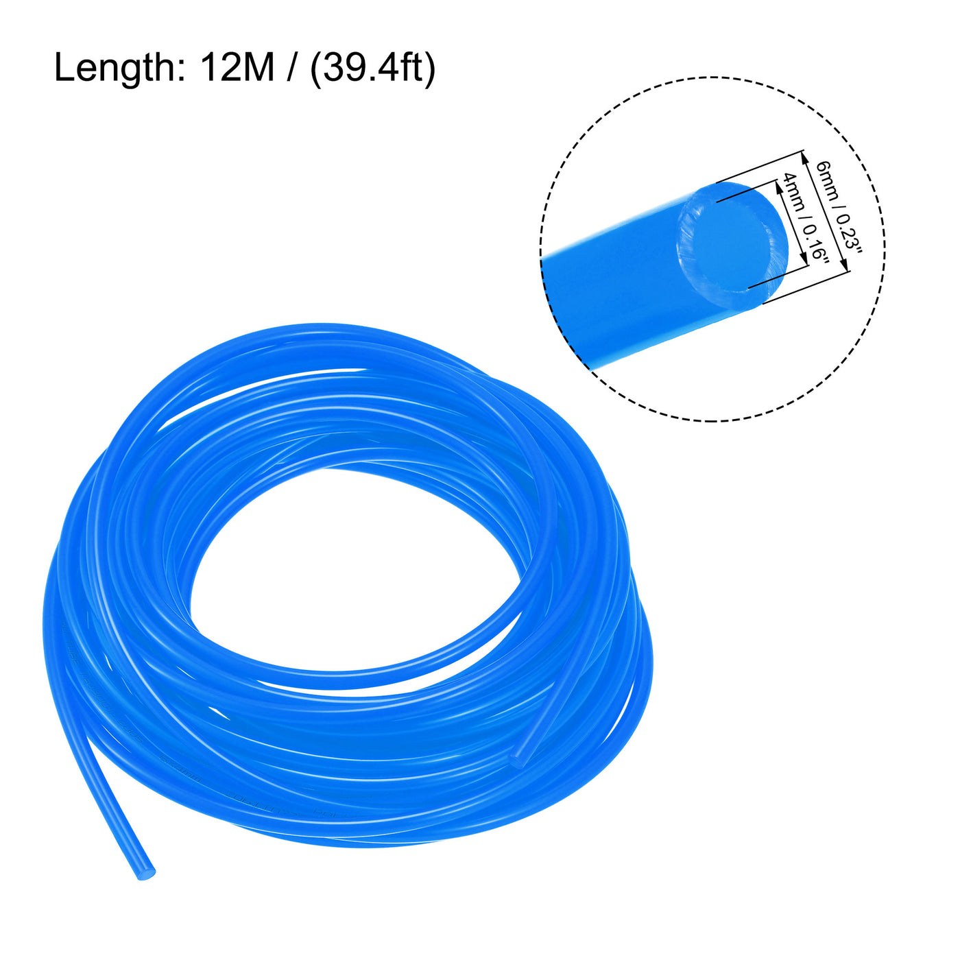uxcell Uxcell Pneumatic Air Hose Tubing Air Compressor Tube 4mm/0.16''ID x 6mm/0.23''OD x 12m/39.4Ft Polyurethane Pipe Blue