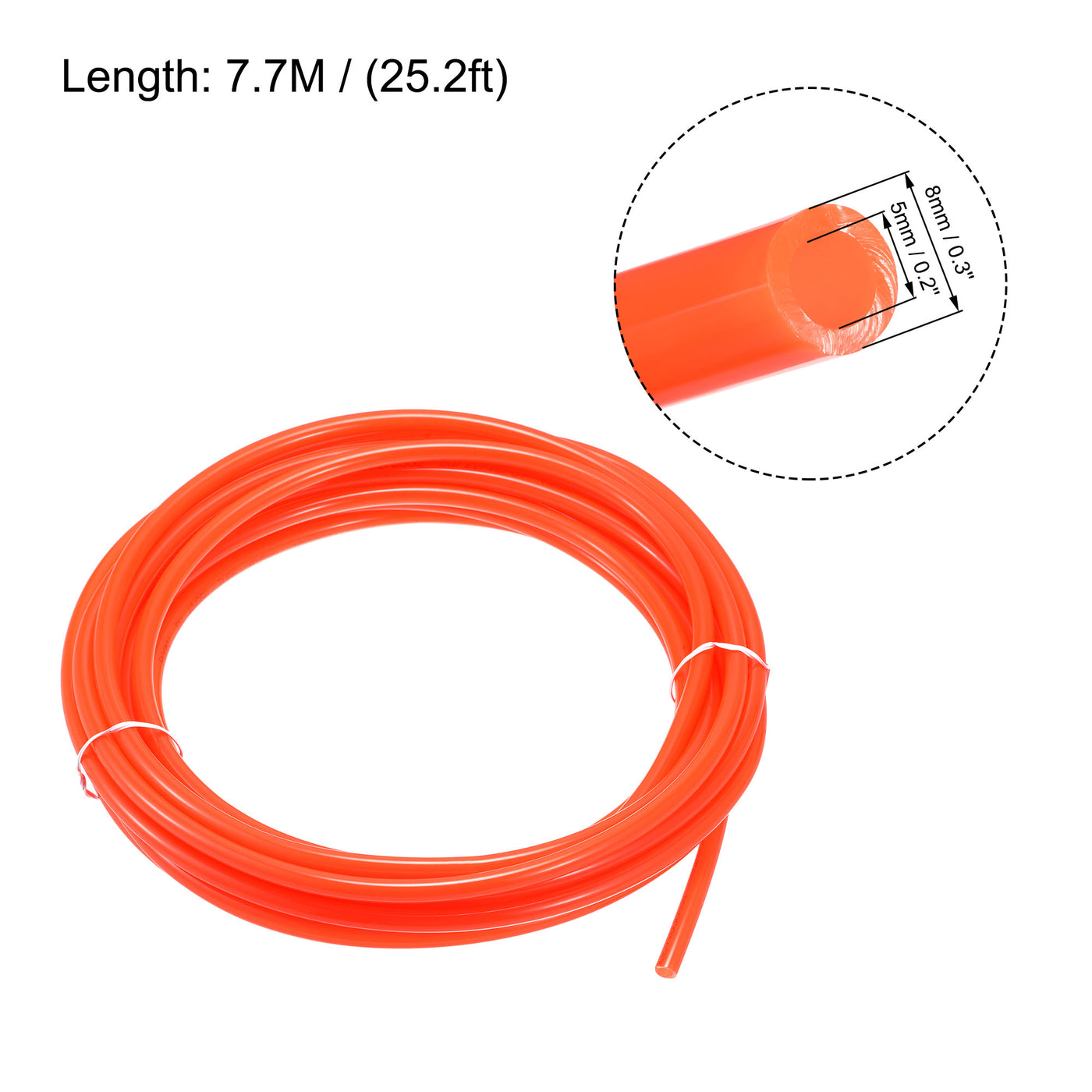 uxcell Uxcell Pneumatic Air Hose Tubing Air Compressor Tube 5mm/0.2''ID x 8mm/0.3''OD x 7.7m/25.2Ft Polyurethane Pipe Bright Orange