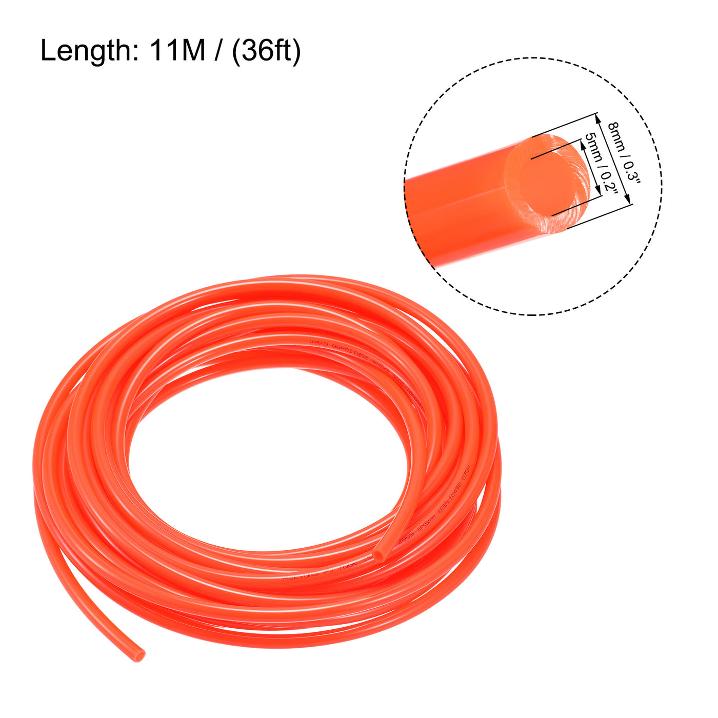 uxcell Uxcell Pneumatic Air Hose Tubing Air Compressor Tube 5mm/0.2''ID x 8mm/0.3''OD x 11m/36Ft Polyurethane Pipe Bright Orange