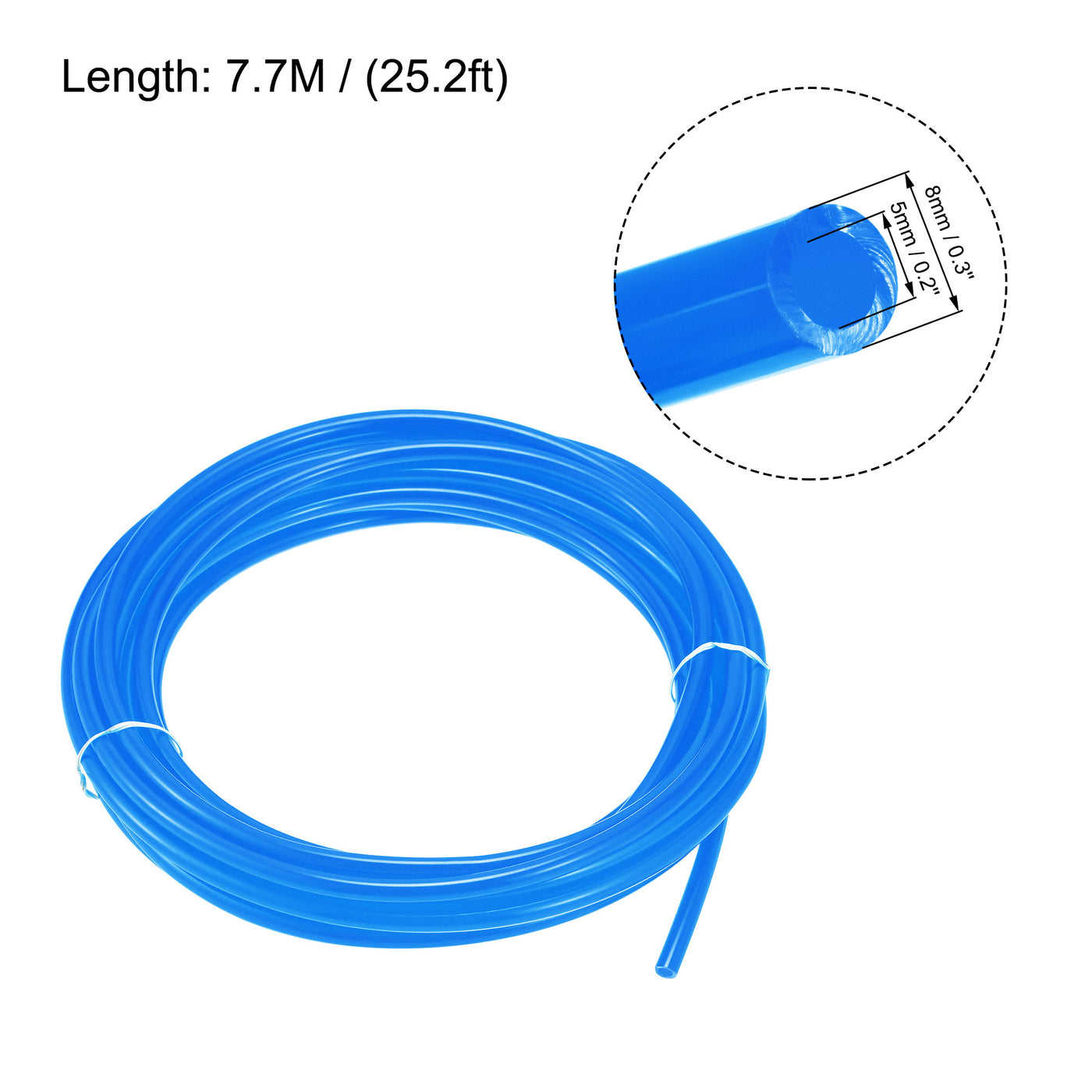 uxcell Uxcell Pneumatic Air Hose Tubing Air Compressor Tube 5mm/0.2''ID x 8mm/0.3''OD x 7.7m/25.2Ft Polyurethane Pipe Blue