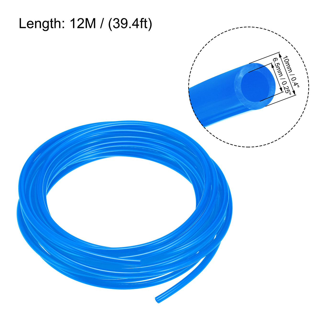 uxcell Uxcell Pneumatic Air Hose Tubing Air Compressor Tube 6.5mm/0.25''ID x 10mm/0.4''OD x 12m/39.4Ft Polyurethane Pipe Blue