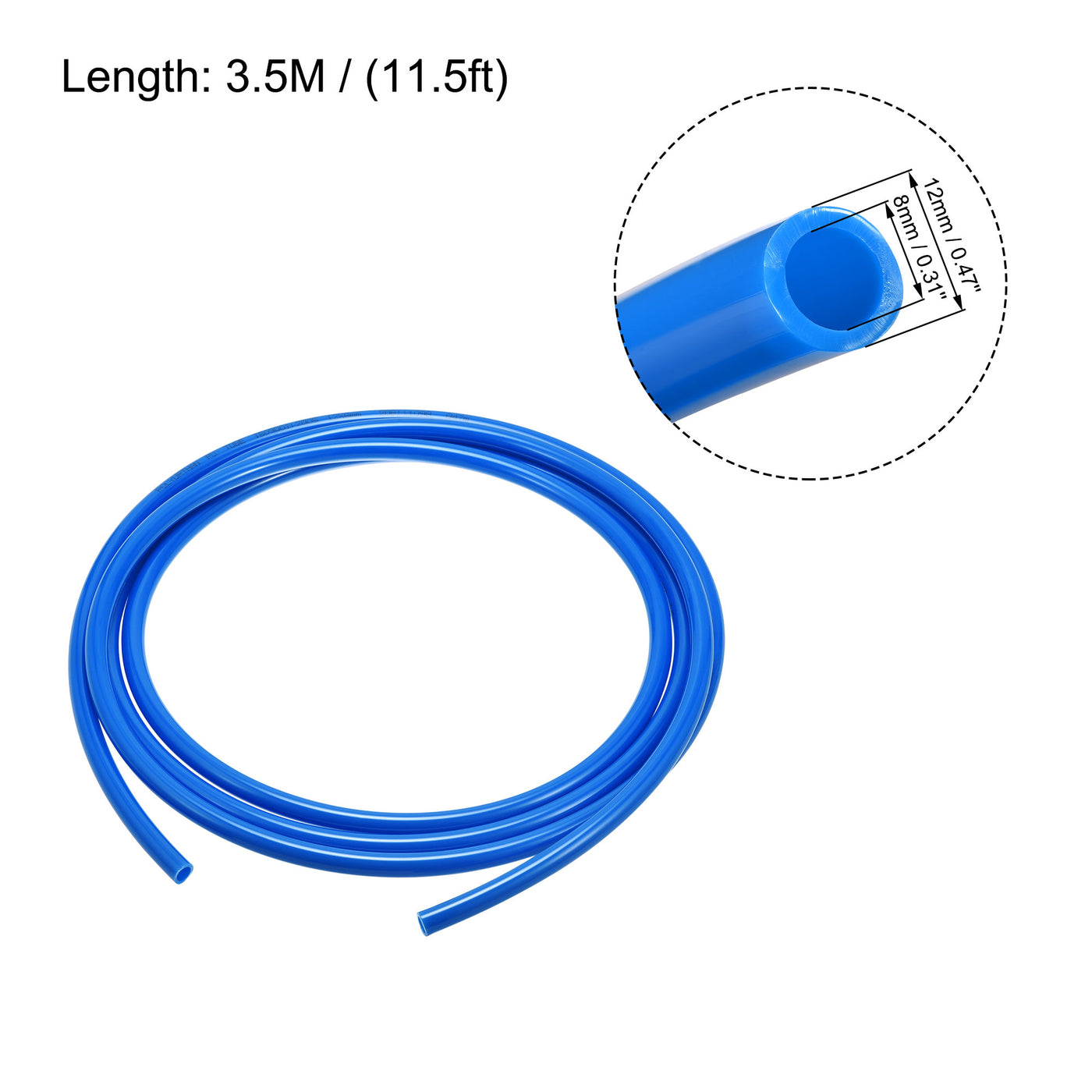 uxcell Uxcell Pneumatic Air Hose Tubing Air Compressor Tube 8mm/0.31''ID x 12mm/0.47''OD x 3.5m/11.5Ft Polyurethane Pipe Blue