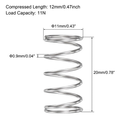 Harfington Uxcell 11mmx0.9mmx20mm 304 Stainless Steel Compression Spring 11N Load Capacity 10pcs
