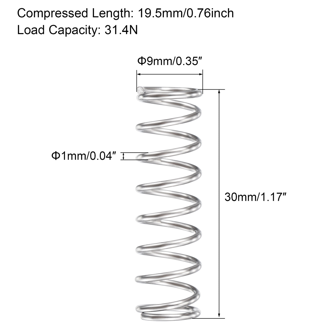 uxcell Uxcell 9mmx1mmx30mm 304 Stainless Steel Compression Spring 31.4N Load Capacity 10pcs