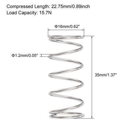 Harfington Uxcell 16mmx1.2mmx35mm 304 Stainless Steel Compression Spring 15.7N Load Capacity 5pcs