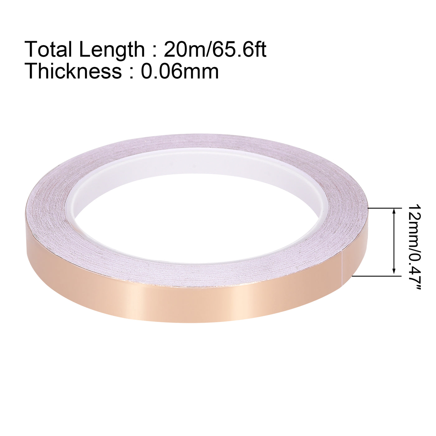 uxcell Uxcell Single-Sided Conductive Tape Copper Foil Tape 12mm x 20m/65.6ft for EMI Shielding 1pcs