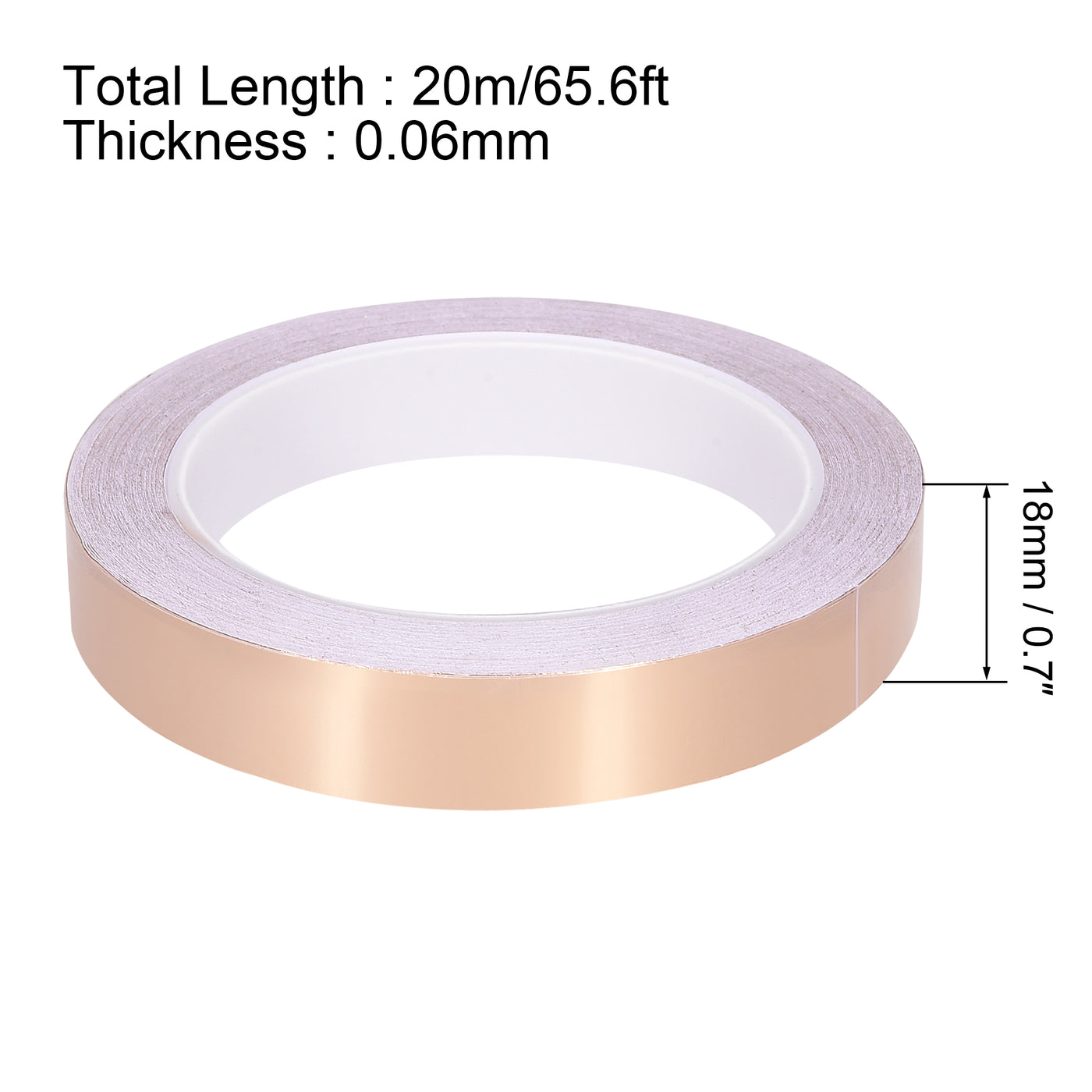 uxcell Uxcell Single-Sided Conductive Tape Copper Foil Tape 18mm x 20m/65.6ft for EMI Shielding 1pcs