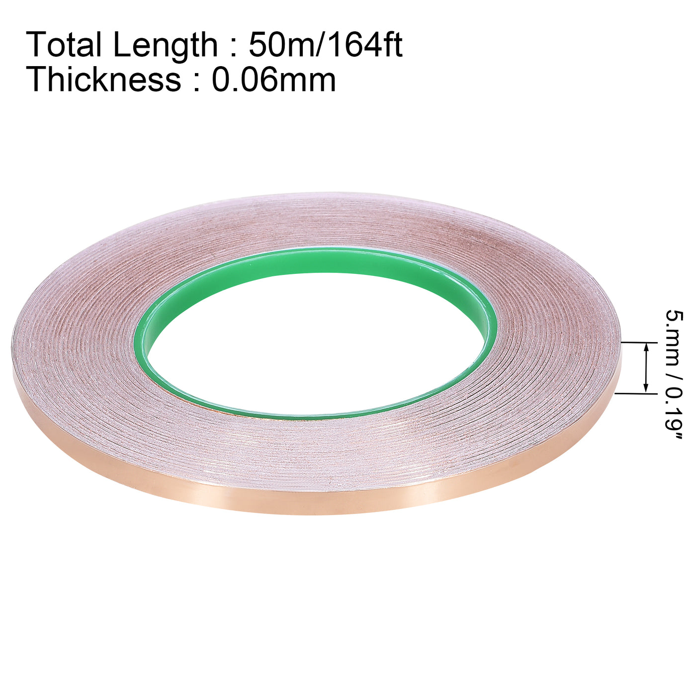 uxcell Uxcell Double-Sided Conductive Tape Copper Foil Tape 5mm x 50m/164ft for EMI Shielding 1pcs