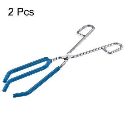 Harfington Uxcell Lab Beaker Tongs 3 Prongs Stainless Steel 11.81-inch Opens Up to 190mm Width Blue 2Pcs