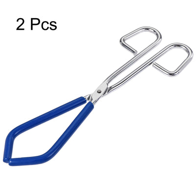 Harfington Uxcell Lab Beaker Tongs Stainless Steel Chrome Plated 10-inch Opens up to 200mm Width Blue 2Pcs