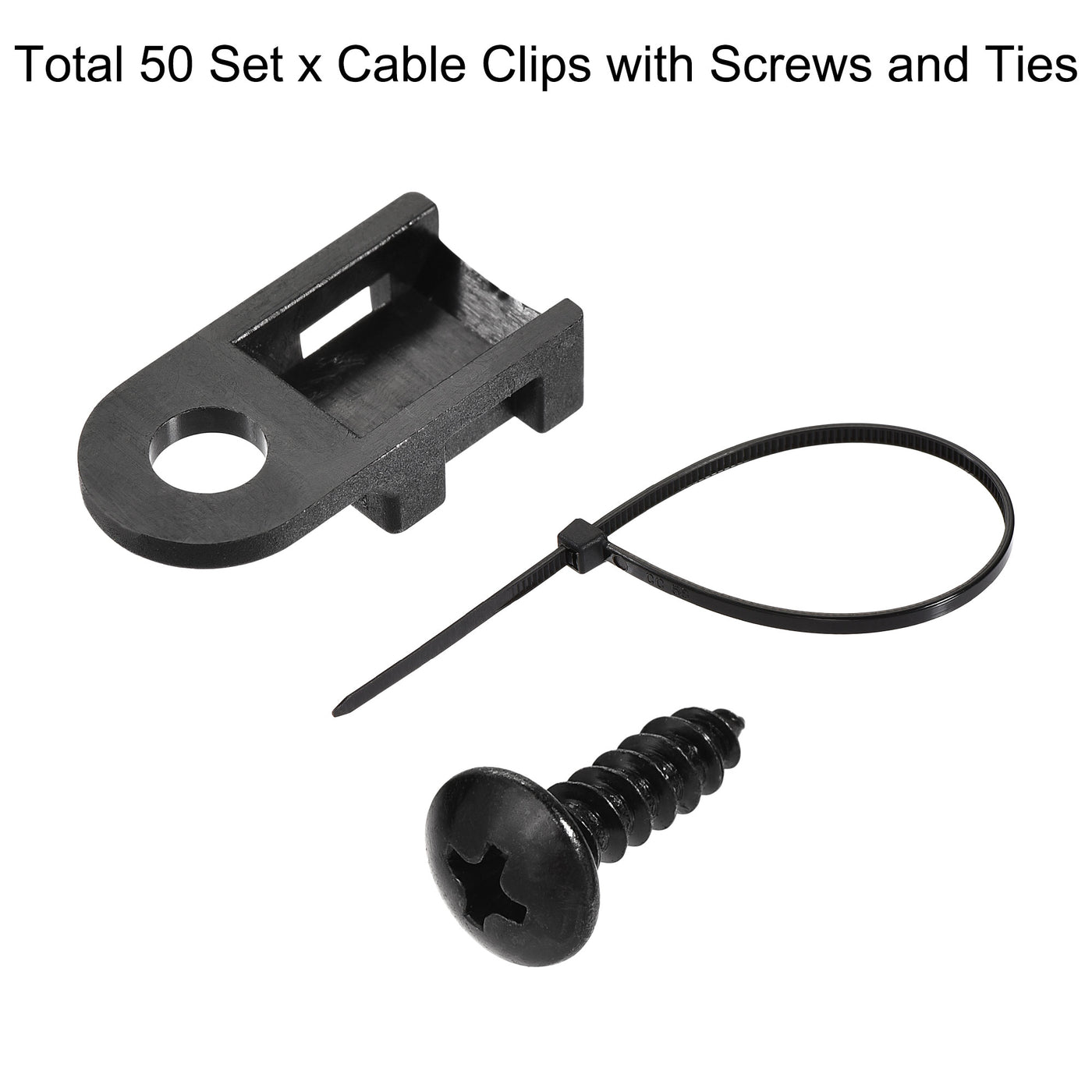 uxcell Uxcell 19mm x 9mm x 4.6mm Nylon Cable Fasten Clip with Screws and Ties Black 50 Set