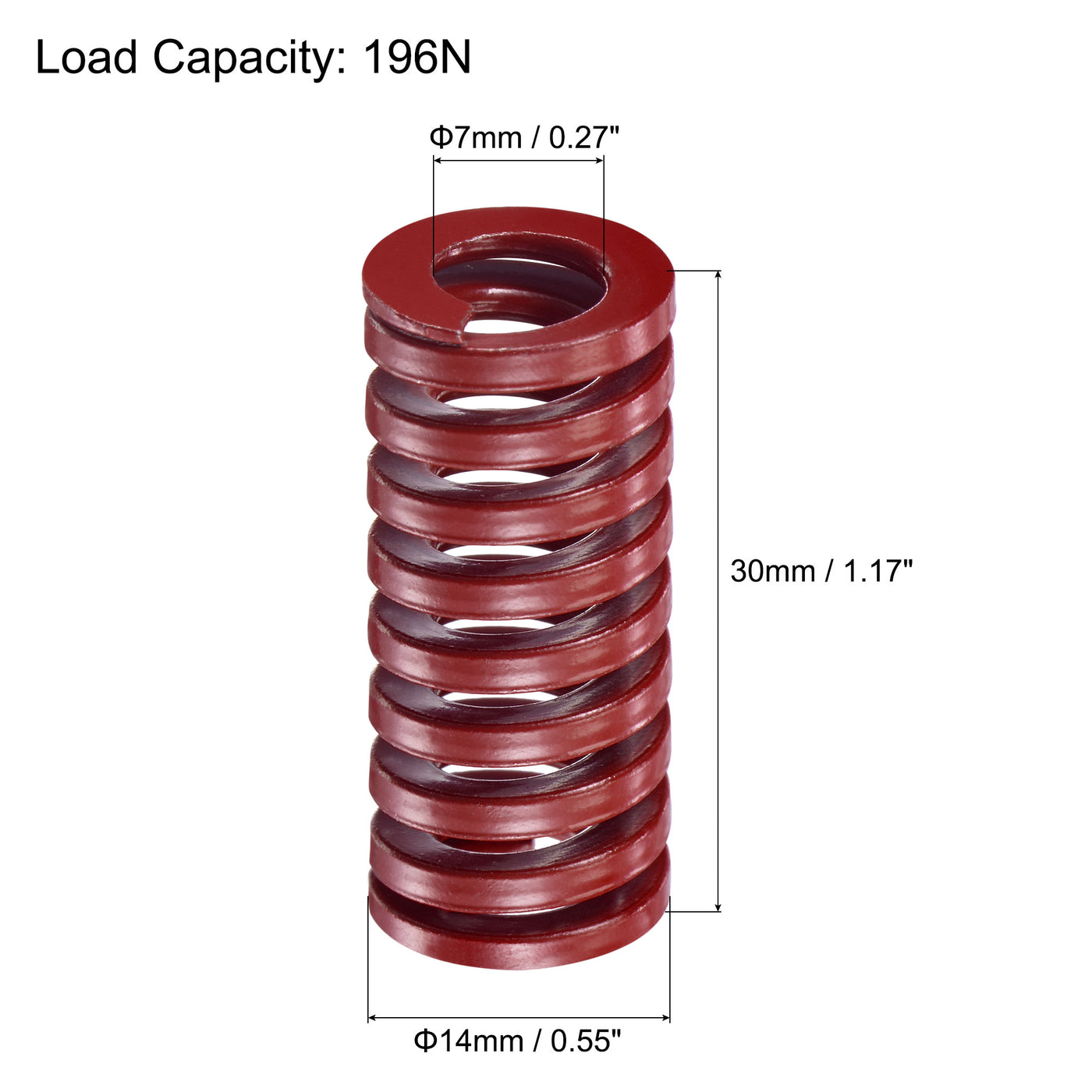 uxcell Uxcell Die Spring, 14mm OD 30mm Free Length 65Mn 196N Load Capacity Red 5pcs