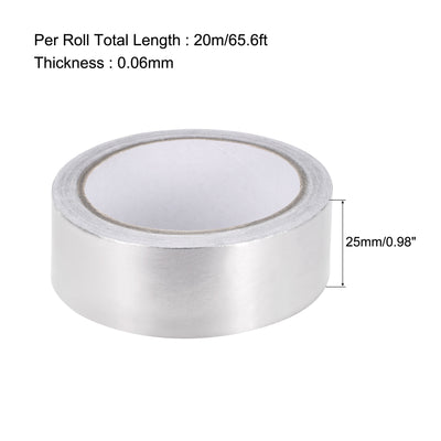 Harfington Uxcell 25mm Aluminum Foil Tape High Temperature Tape for HVAC, Sealing, Patching Hot and Cold Air Ducts Single Sided Adhesive Tape 20m/65ft