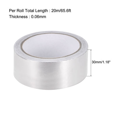 Harfington Uxcell 30mm Aluminum Foil Tape High Temperature Tape for HVAC, Sealing, Patching Hot and Cold Air Ducts Single Sided Adhesive Tape 20m/65ft