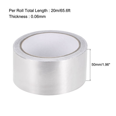 Harfington Uxcell 50mm Aluminum Foil Tape High Temperature Tape for HVAC, Sealing, Patching Hot and Cold Air Ducts Single Sided Adhesive Tape 20m/65ft