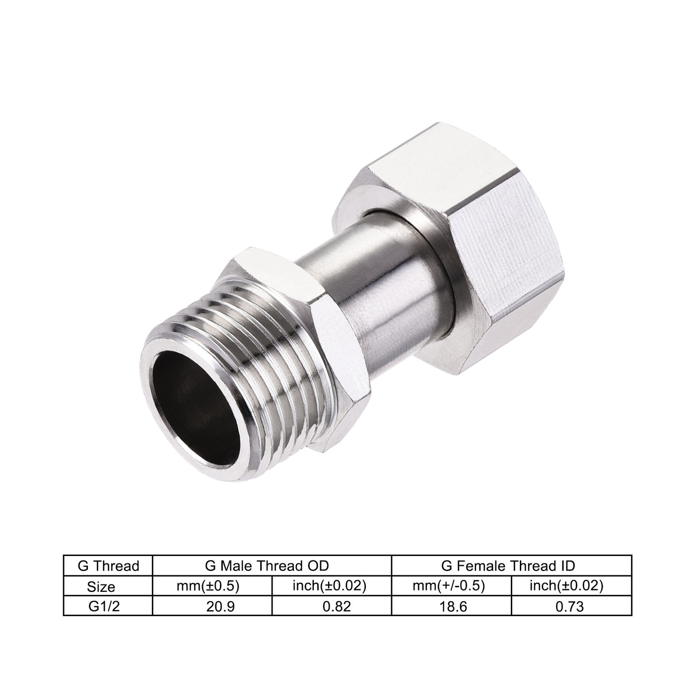 uxcell Uxcell Straight G1/2 Male to Female Pipe Fitting Connector with Gasket Nickel Plated Copper 2Pcs