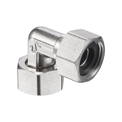 Harfington Uxcell Pipe Fitting Elbow G1/2 Female Thread 2 Way L Shape Hose Connector Adapter, Nickel-Plated Copper