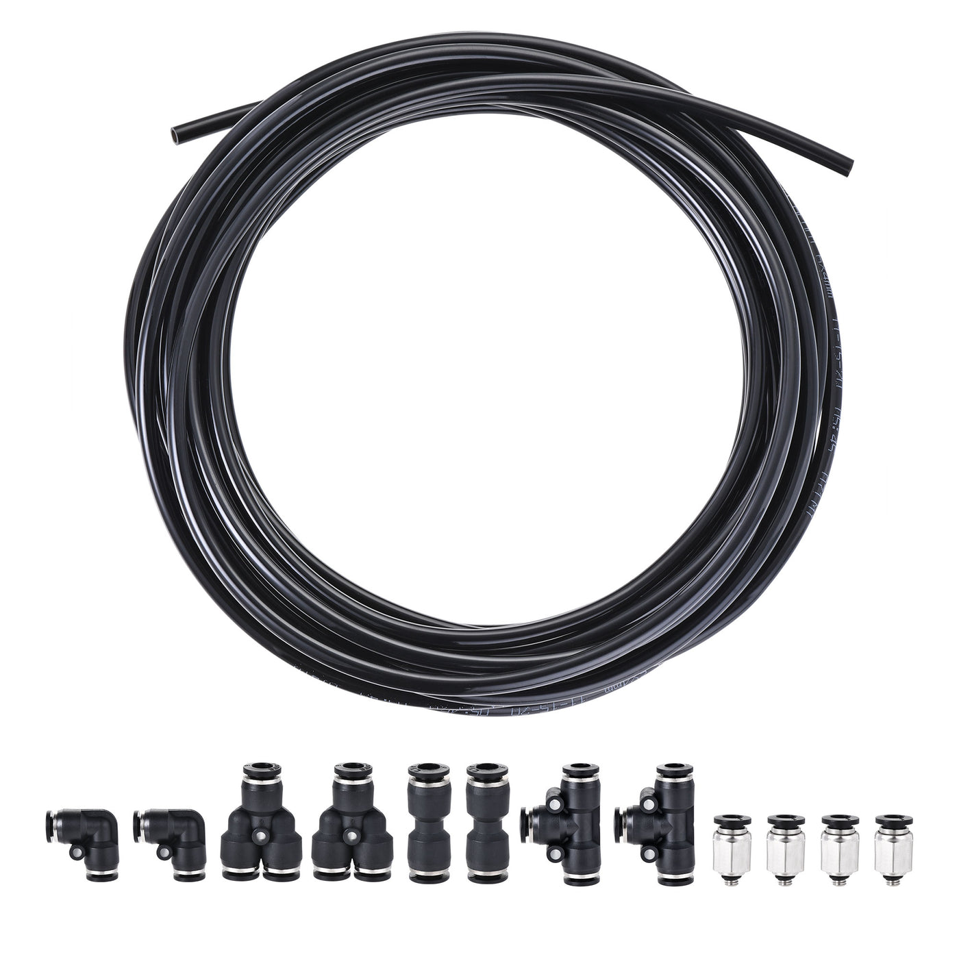 uxcell Uxcell Pneumatic 6mm OD PU Air Hose Pipe Tube Kit 10M Black with Push to Connect Fittings
