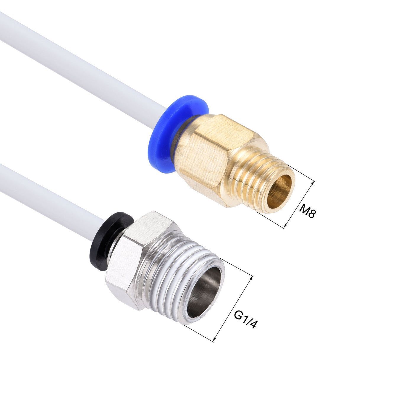 uxcell Uxcell Pneumatic PTFE Air Tubing Kit Hose Air Line Tubing 4mm OD 2M White with M8 G1/4 Push to Connect Fittings