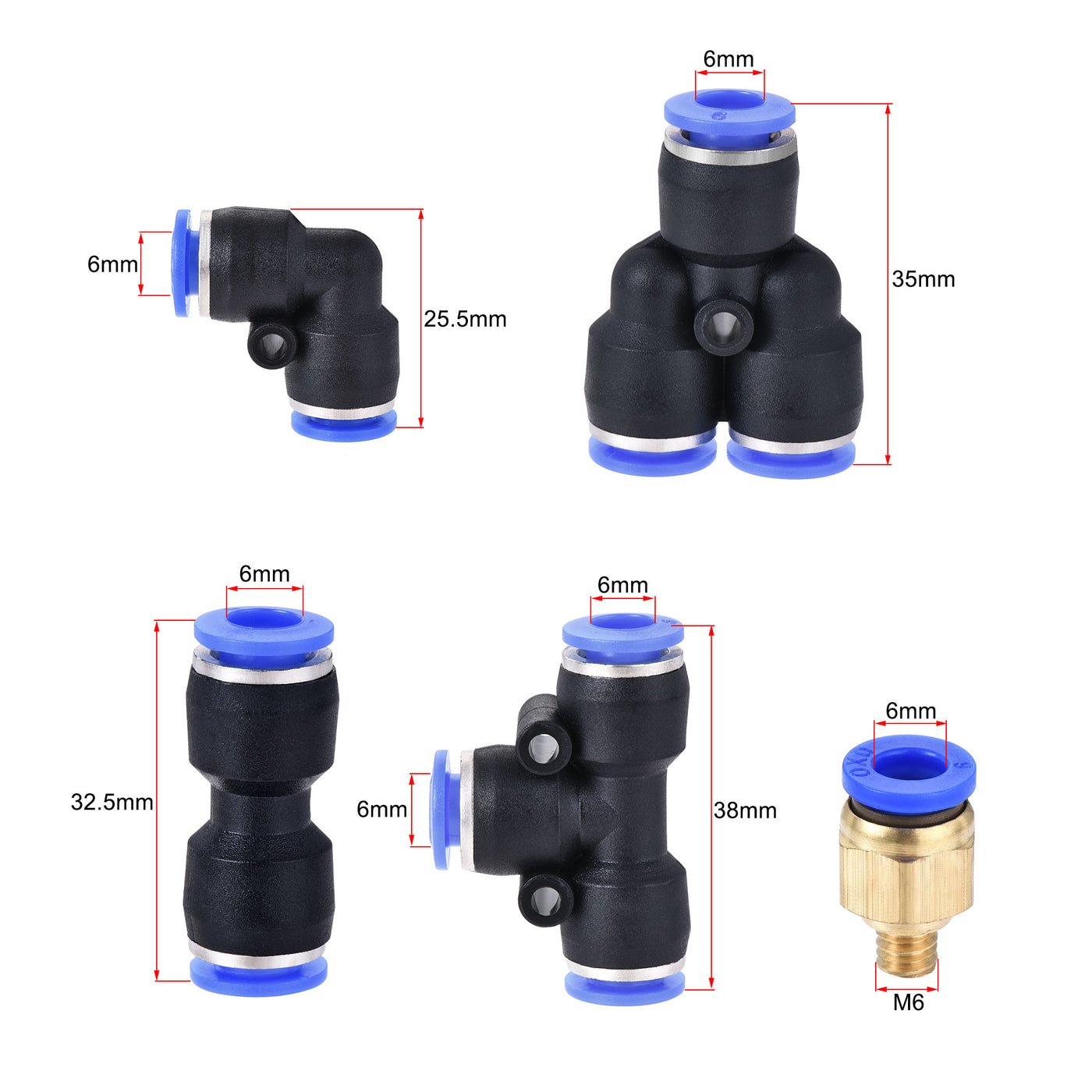 uxcell Uxcell Pneumatic PU Air Tubing Kit with Push to Connect Fittings for Air Hose Line Pipe 6mm OD 10 Meters Blue