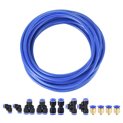Harfington Uxcell Pneumatic 8mm OD PU Air Tubing Kit Hose Air Line Tubing 10M Blue with Push to Connect Fittings