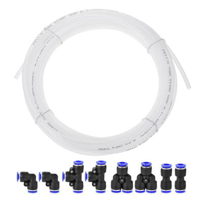 Harfington Uxcell Pneumatic 6mm OD Nylon Air Hose Tubing Kit 10 Meters White with 8 Pcs Push to Connect Fittings