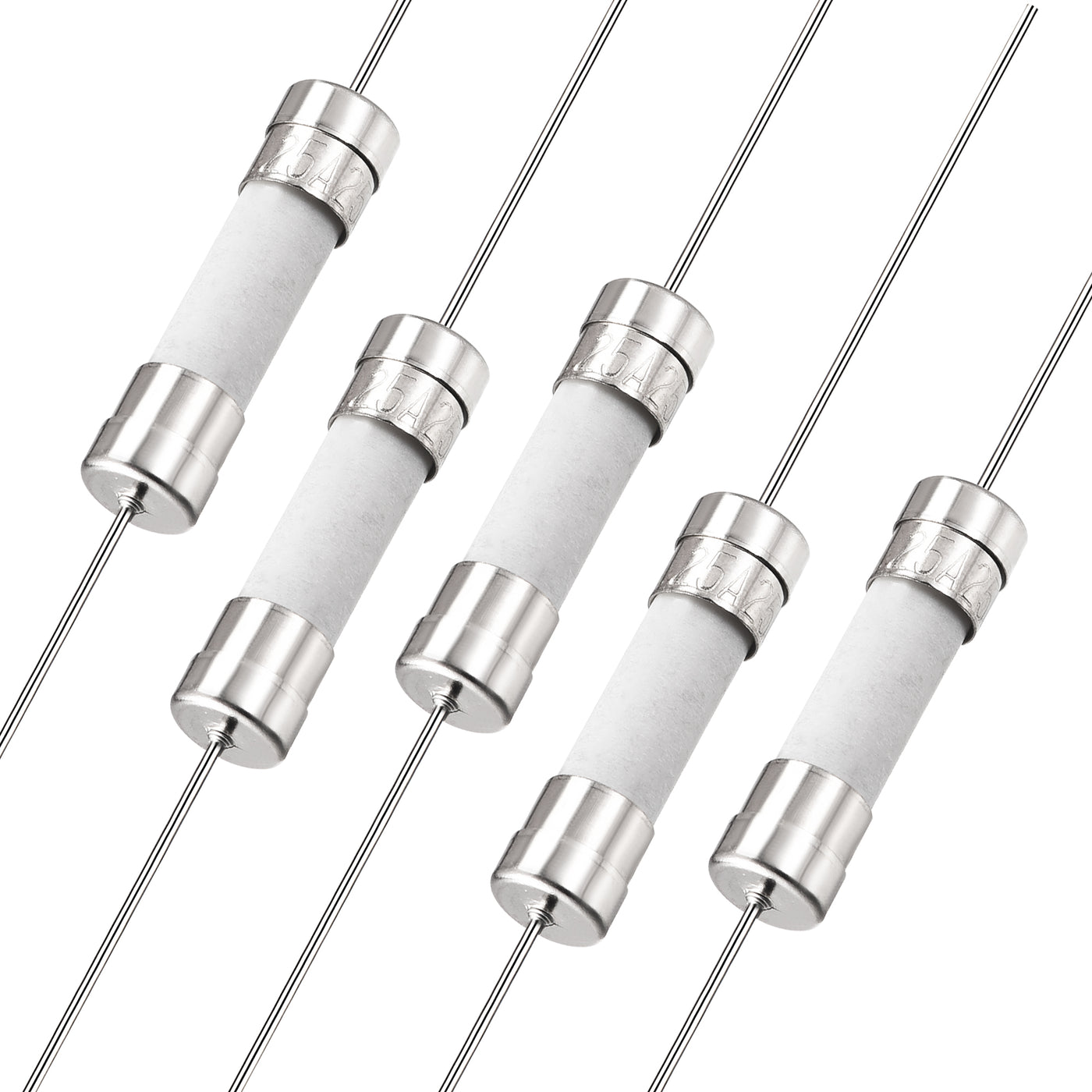 uxcell Uxcell Fast Blow Fuse Lead Wire Ceramic Fuses 5mm x 20mm 250V F25A 5Pcs