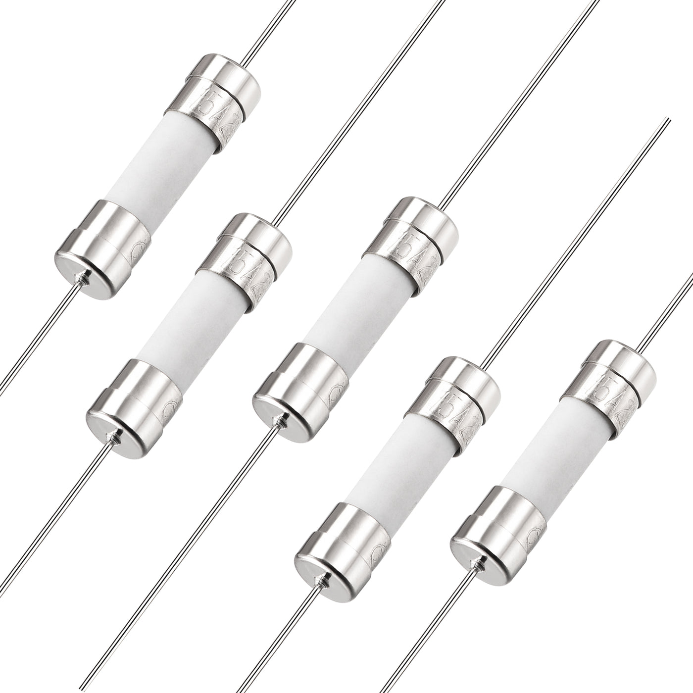uxcell Uxcell Fast Blow Fuse Lead Wire Ceramic Fuses 5mm x 20mm 250V F15A 5Pcs