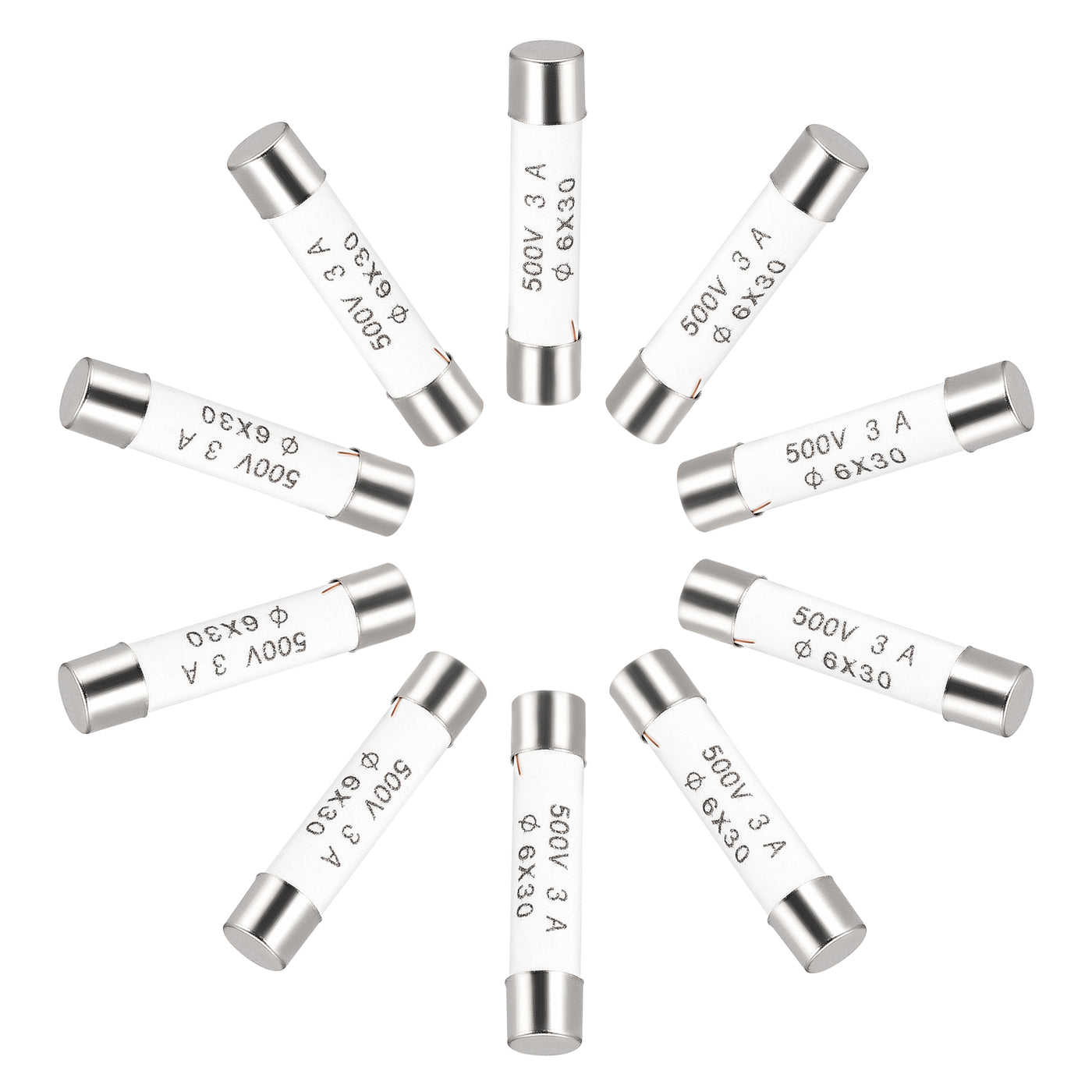 uxcell Uxcell Ceramic Cartridge Fuses 3A 500V 6x30mm Fast Blow for Energy Saving Lamp 10pcs