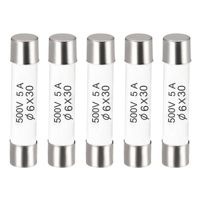 Harfington Uxcell Ceramic Cartridge Fuses 5A 500V 6x30mm Fast Blow for Energy Saving Lamp 5pcs