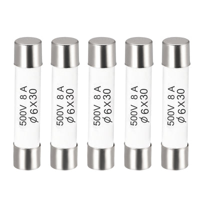 Harfington Uxcell Ceramic Cartridge Fuses 8A 500V 6x30mm Fast Blow for Energy Saving Lamp 5pcs