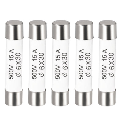 Harfington Uxcell Ceramic Cartridge Fuses 15A 500V 6x30mm Fast Blow for Energy Saving Lamp 5pcs