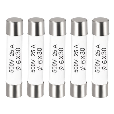 Harfington Uxcell Ceramic Cartridge Fuses 25A 500V 6x30mm Fast Blow for Energy Saving Lamp 5pcs