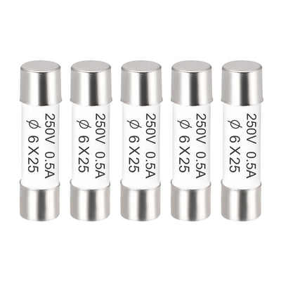 Harfington Uxcell Ceramic Cartridge Fuses 0.5A 250V 6x25mm Fast Blow for Energy Saving Lamp 5pcs