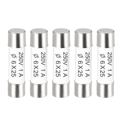 Harfington Uxcell Ceramic Cartridge Fuses 1A 250V 6x25mm Fast Blow for Energy Saving Lamp 5pcs