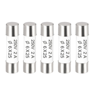 Harfington Uxcell Ceramic Cartridge Fuses 2A 250V 6x25mm Fast Blow for Energy Saving Lamp 5pcs