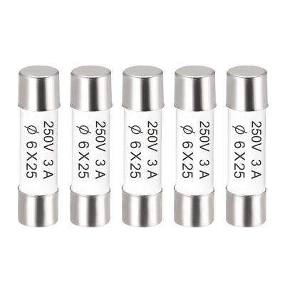 Harfington Uxcell Ceramic Cartridge Fuses 3A 250V 6x25mm Fast Blow for Energy Saving Lamp 5pcs