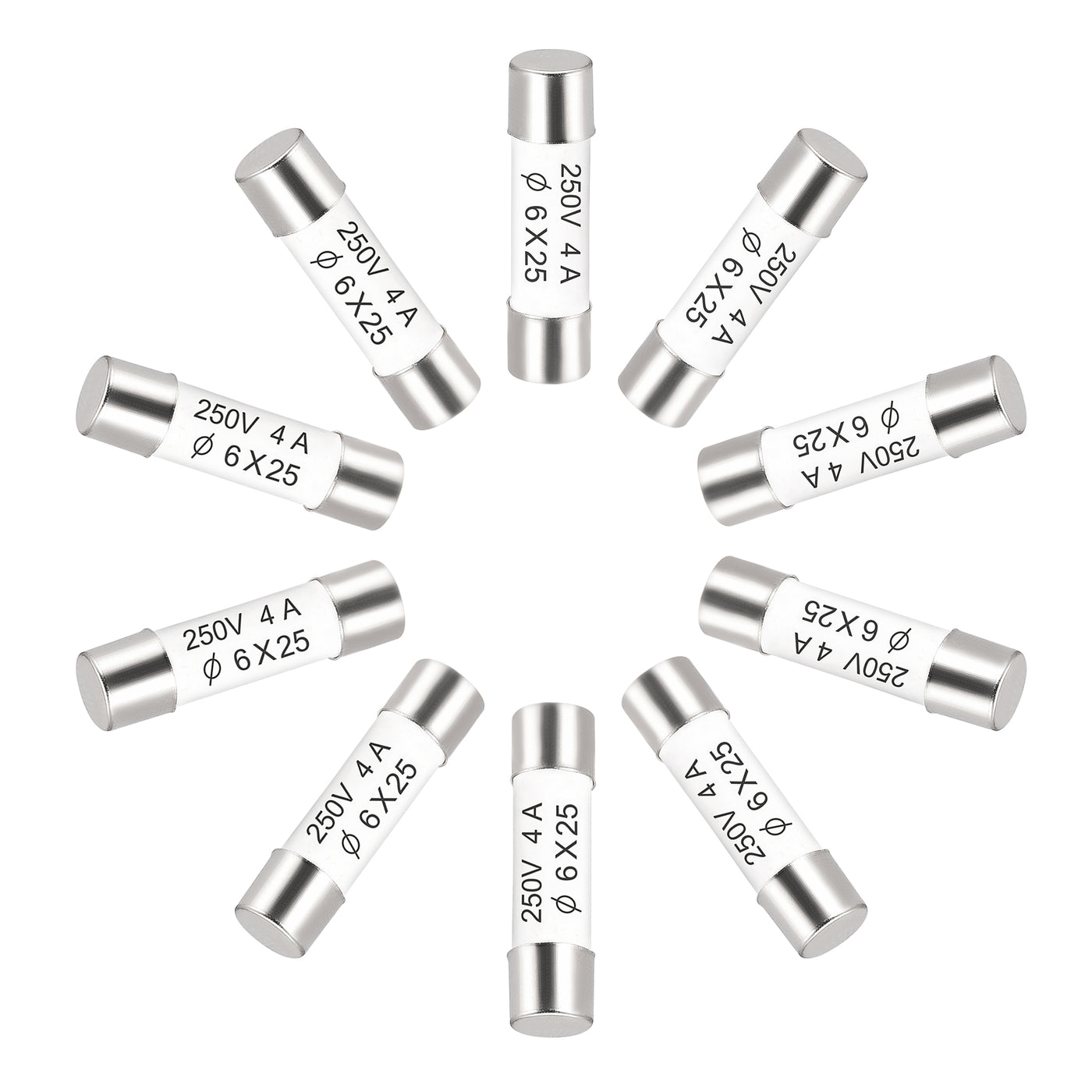 uxcell Uxcell Ceramic Cartridge Fuses 4A 250V 6x25mm Fast Blow for Energy Saving Lamp 10pcs