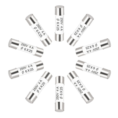 Harfington Uxcell Ceramic Cartridge Fuses 4A 250V 6x25mm Fast Blow for Energy Saving Lamp 10pcs
