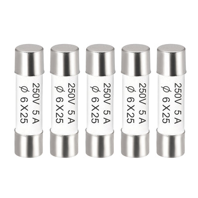 Harfington Uxcell Ceramic Cartridge Fuses 5A 250V 6x25mm Fast Blow for Energy Saving Lamp 5pcs
