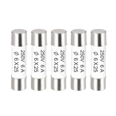 Harfington Uxcell Ceramic Cartridge Fuses 6A 250V 6x25mm Fast Blow for Energy Saving Lamp 5pcs