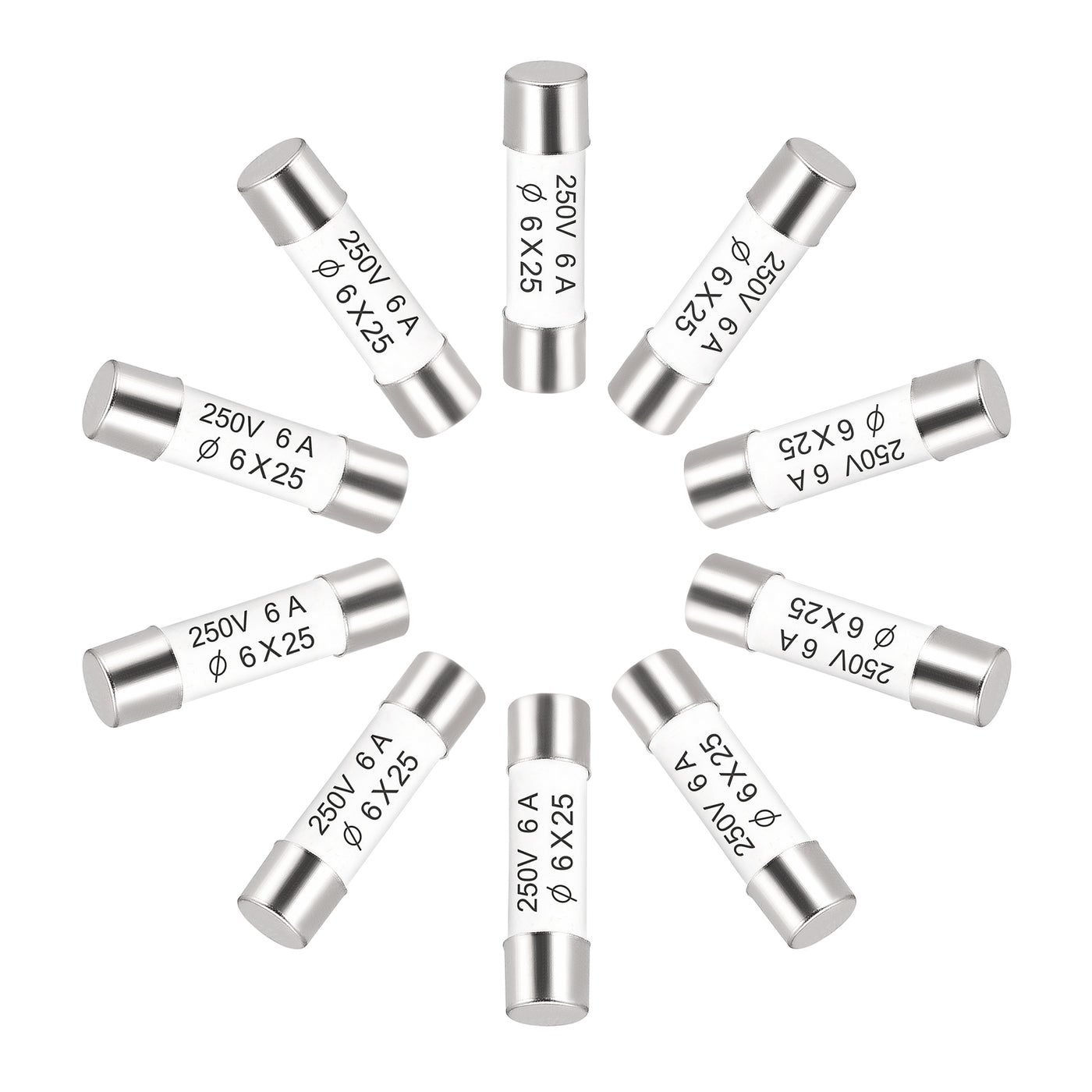 uxcell Uxcell Ceramic Cartridge Fuses 6A 250V 6x25mm Fast Blow for Energy Saving Lamp 10pcs