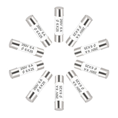 Harfington Uxcell Ceramic Cartridge Fuses 6A 250V 6x25mm Fast Blow for Energy Saving Lamp 10pcs